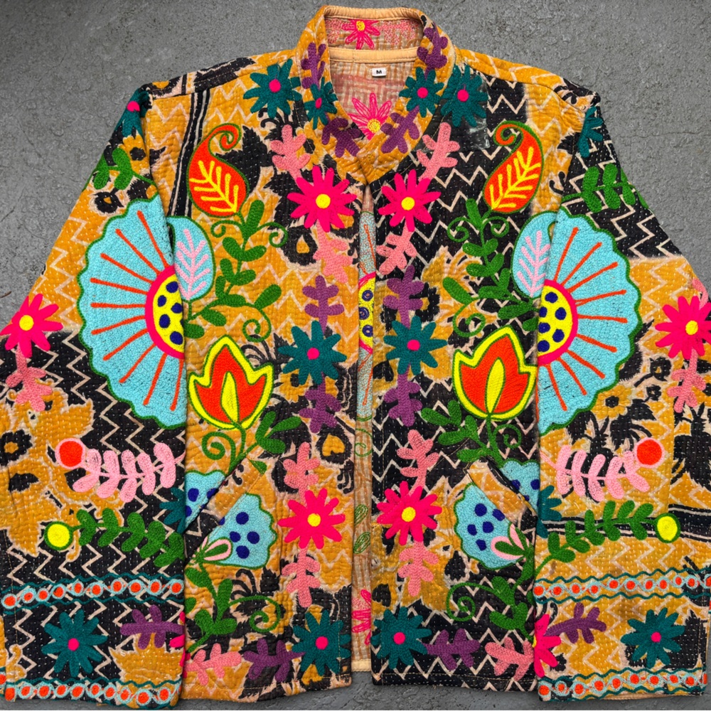 Embroidered Floral Patchwork Jacket - Pink - image 2